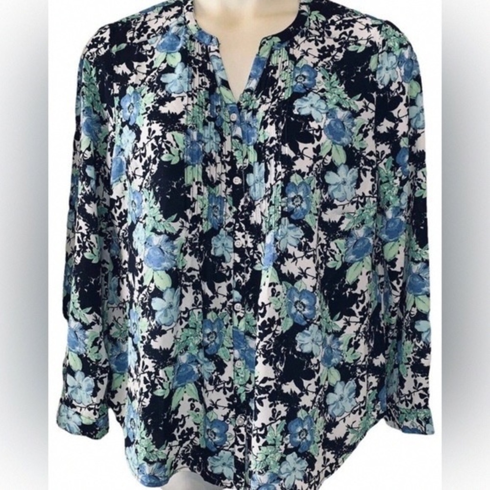Floral Blue and Green Women's Top